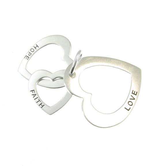 Solid 925 Sterling Silver Faith Love Hope Pendant, Heart Pendant, 3 Hearts Charm - Picture 10 of 11